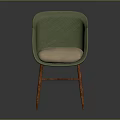 Green Armchair With Beige Seat Cushion And Red Wooden Legs