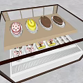 Glass Display Cabinet Shelf with Multiple Layers Showcasing Colorful Desserts for Bakery Shop