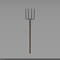 Metal Pronged Trident With Wooden Handle On Gray Gradient Background