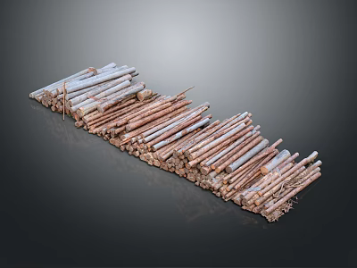 Natural Rustic Wooden Logs Stacked In Long Pile As Decorative Material 3d model