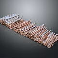 Natural Rustic Wooden Logs Stacked In Long Pile As Decorative Material