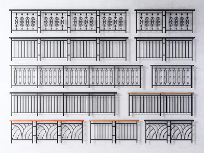 Different Styles Of Decorative Fence Railings With Various Patterns And Designs 3d model
