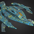 Sci Fi Cosmic Spaceship Design With Blue Yellow Accents And Complex Structures