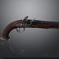 Carved Antique Handgun Sculpture With Intricate Details And Wooden Grip