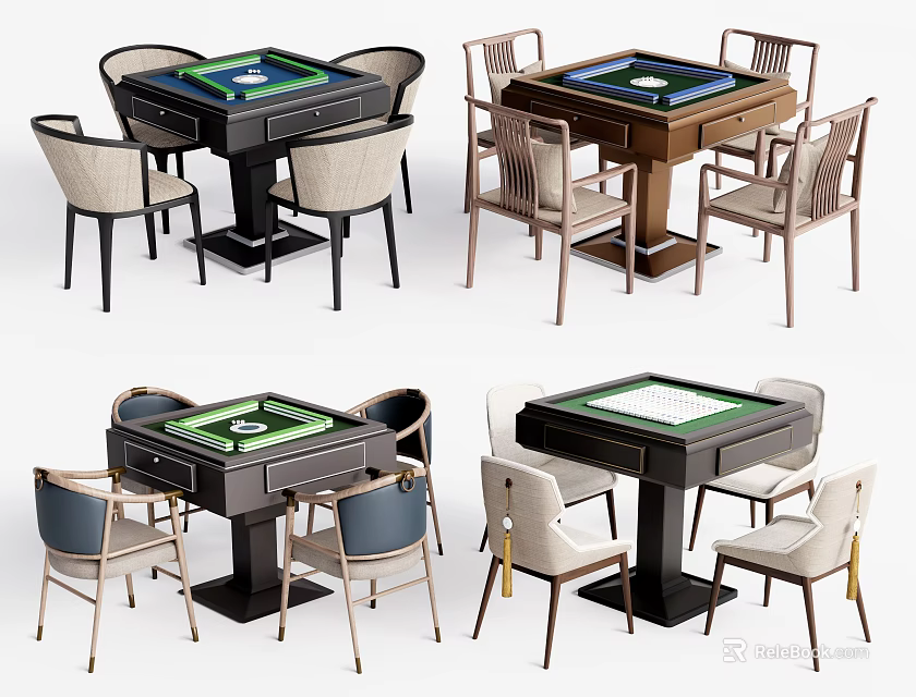 Modern Entertainment Table Designs With Green Brown Black Tabletops And Beige Blue Accent Chairs 3d model 
