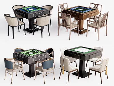 Modern Entertainment Table Designs With Green Brown Black Tabletops And Beige Blue Accent Chairs 3d model