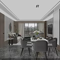 Modern Living and Dining Room Interior With Sofa Dining Table Plants And Marble Floor