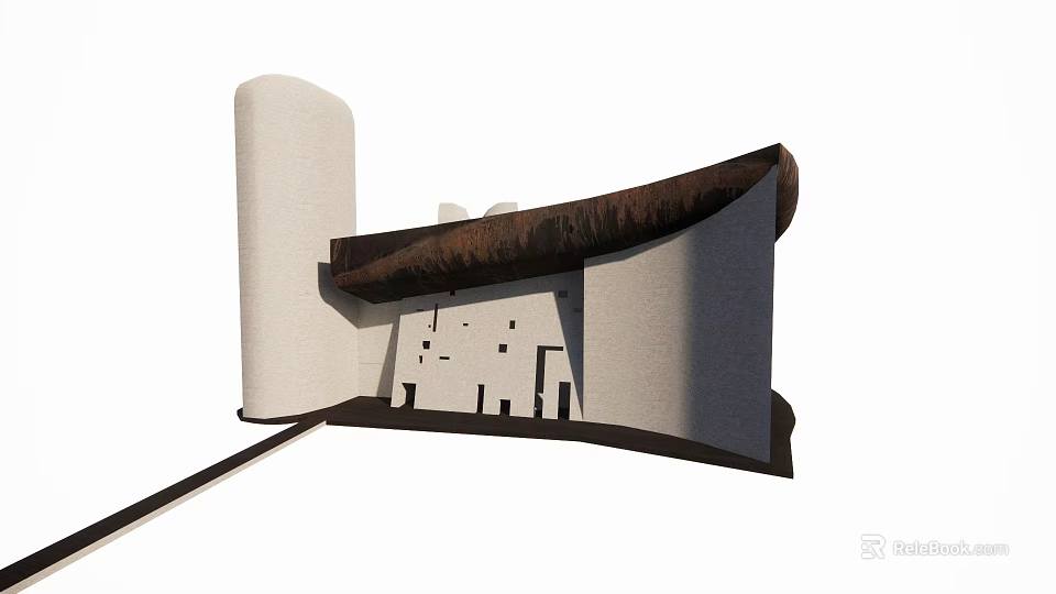 Modern Architectural Model Design Featuring Curved Roof And White Geometric Structures 3d model 