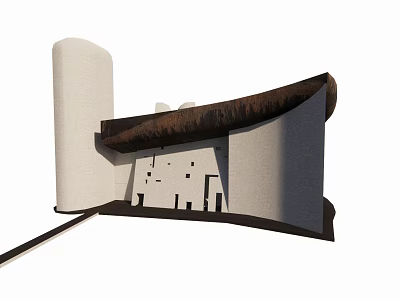Modern Architectural Model Design Featuring Curved Roof And White Geometric Structures 3d model