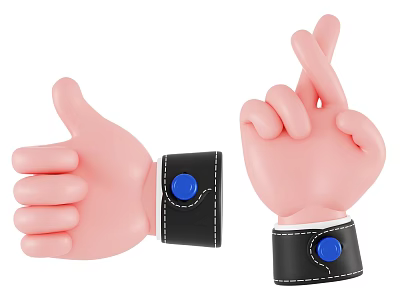 Stylish Decorative Ornament Set With Thumb Up Gesture Hand Design Black Wristband And Blue Button 3d model
