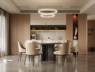 Modern Italian Restaurant Dining Table and Chair Sideboard Chandelier 3d model
