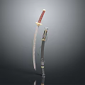 Traditional Japanese Katana With Red Handle And Black Sheath Featuring Golden Accents
