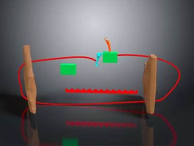 Simple Structure Scene With Wooden Planks Zigzag Red Lines Green Blocks And Orange Figure 3d model