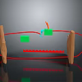 Simple Structure Scene With Wooden Planks Zigzag Red Lines Green Blocks And Orange Figure