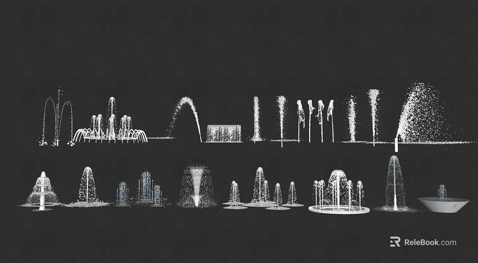 Stunning Fountain Designs Featuring Water Jets Arched Sprays And Different Heights 3d model 