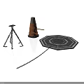 Tripod Traffic Cone And Octagonal Manhole Cover With Chain On White Background
