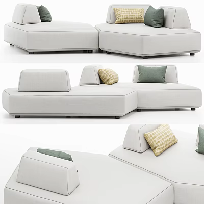 Modern Beige Upholstered Sectional Sofa With Green And Yellow Accent Pillows 3d model