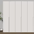 Modern Minimalist Light Gray Wardrobe With Multiple Panel Doors Green Plant And Wooden Floor