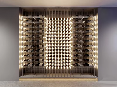 Modern Wine Cabinet With Elegant Lighting And Neatly Arranged Wine Bottles 3d model