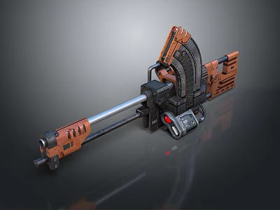 Advanced Futuristic Weapon With Mechanical Structure Long Barrel And Orange Black Components 3d model
