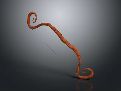 Handcrafted Wooden Bow With Spiral Decorative Ends And Curved Shape Design 3d model