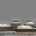 Display Shelves in Various Heights Displaying Chinese and Western Building Models with Bottom Lighting