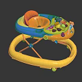 Colorful Baby Walker With Yellow Frame Blue Orange Panel And Interactive Toy Buttons