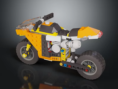 Lego Yellow And White Motorcycle Toy Model With Big Wheels Detailed Build Design 3d model