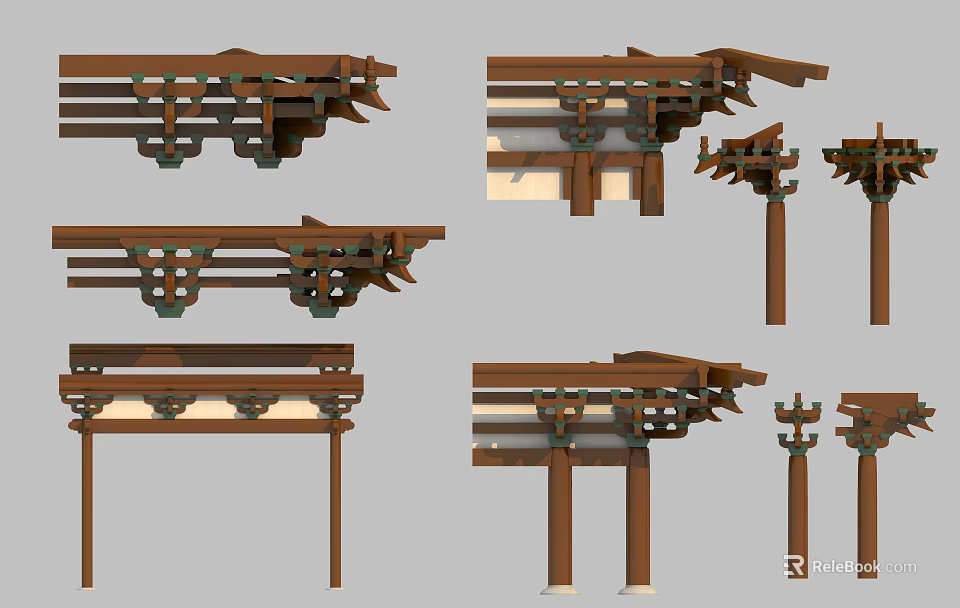 Traditional Chinese Architectural Components With Wooden Brackets And Detailed Support Structures 3d model