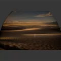 Futuristic Desert Base Entrance With Glowing Blue Circular Gate Rocky Terrain And Sunset Sky