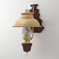 Elegant Golden Wall Lamp With Wooden Base And Carved Decorations Transparent Bulb And Classic Design