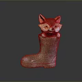 Cute Little Fox Figurine Sitting in Beige Rain Boot With FROM US Text