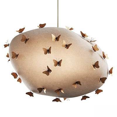 Modern Chandelier With Brown Butterfly Decorations And Textured Beige Fabric Design 3d model