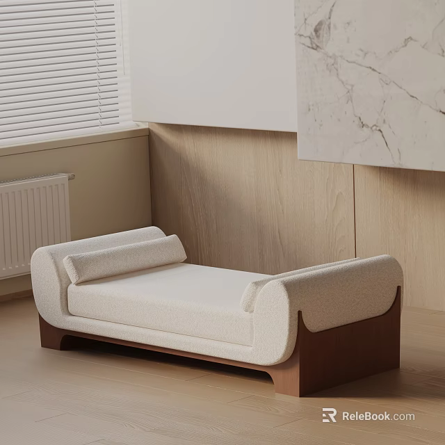 Minimalist Shoe Bench With White Padded Seat And Wooden Base For Home Entryway 3d model 