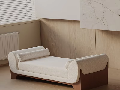 Minimalist Shoe Bench With White Padded Seat And Wooden Base For Home Entryway 3d model