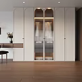 Modern Built in Wardrobe Design With Wooden Panels White Frames And Glass Doors