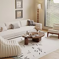 Modern Living Room White Sofa And Coffee Table Set With Throw Pillows Area Rug And Floor Lamp