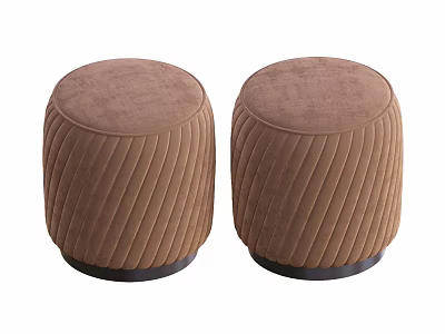 Two Brown Round Sofa Stools With Vertical Striped Velvet Upholstery And Black Base 3d model