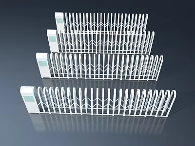 White Retractable Gates With Green Control Panels In Various Sizes For Entrance Use 3d model