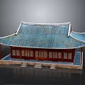 Traditional Chinese Architecture With Blue Tiled Roof Red Wooden Structure And Stone Steps