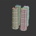 Cartoon Scene With Silver Layered Metallic Towers Shiny Surface And Dark Background Reflections