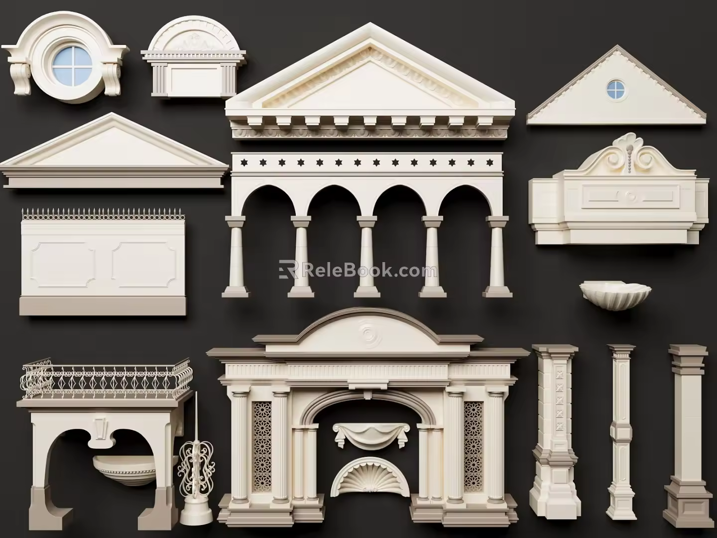 European-style building components European-style porch European-style pillar European-style door and window European-style railing European-style handrail 3d model