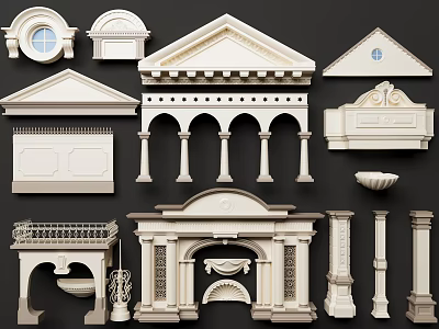 Ornate Classical Architectural Components With Columns Arches Pediments Balustrades And Niches 3d model