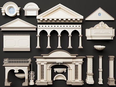 European-style building components European-style porch European-style pillar European-style door and window European-style railing European-style handrail 3d model