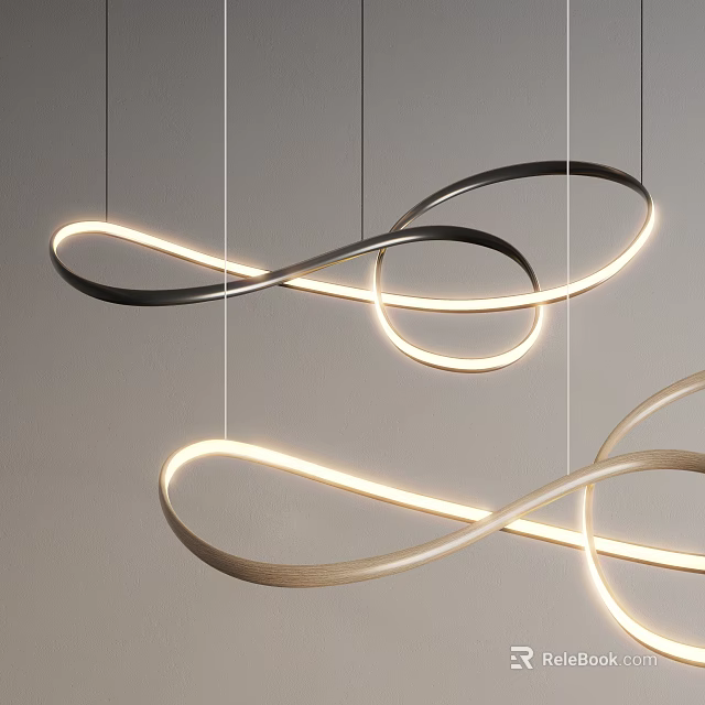 Modern Hanging Pendant Light Design With Twisted Circular LED Glow And Metal Structure 3d model 