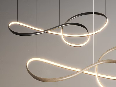 Modern Hanging Pendant Light Design With Twisted Circular LED Glow And Metal Structure 3d model