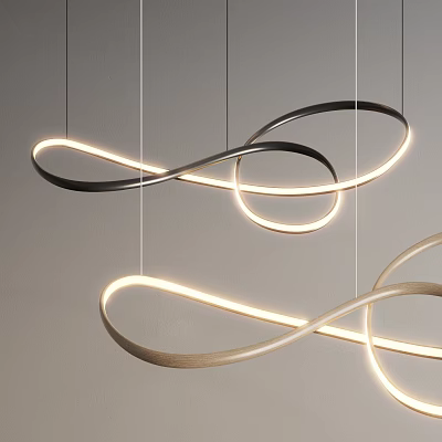 Modern Hanging Pendant Light Design With Twisted Circular LED Glow And Metal Structure 3d model