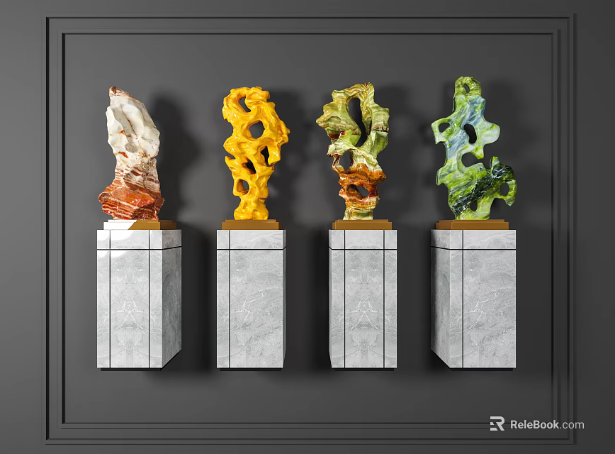Stylish Decorative Ornament Set With Various Colors And Marble Bases For Wall Decor 3d model 