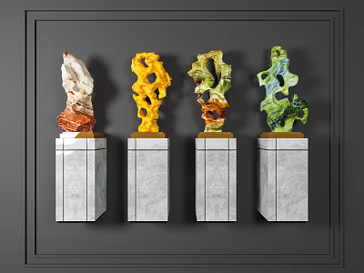 Stylish Decorative Ornament Set With Various Colors And Marble Bases For Wall Decor 3d model