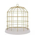 Golden Metal Birdcage Shaped Wall Decor For Stylish Home Interior
